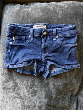 Dark Indigo Denim Shorts with Purple Stitching